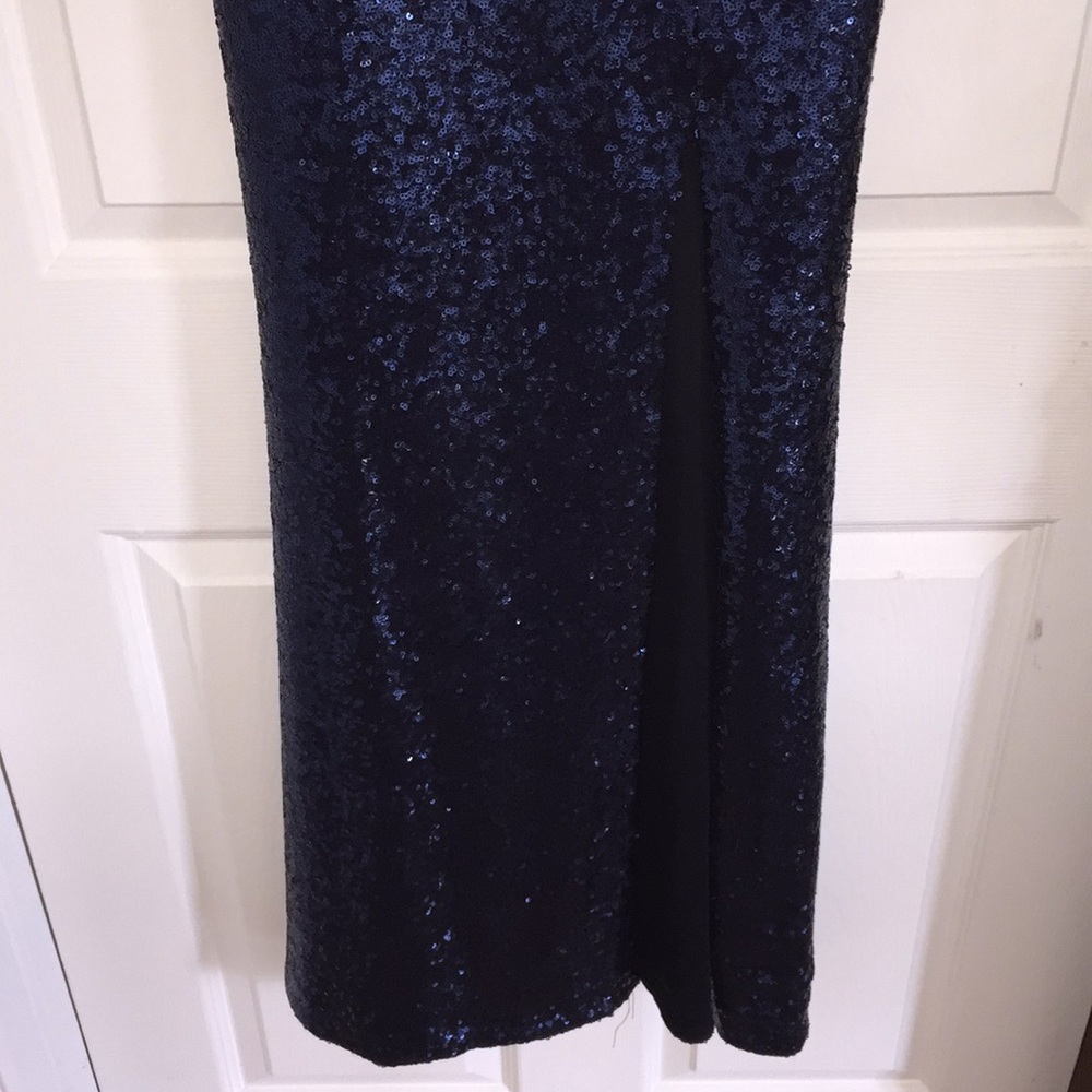 Blue sequence off the shoulder evening gown. - Picture 4 of 4